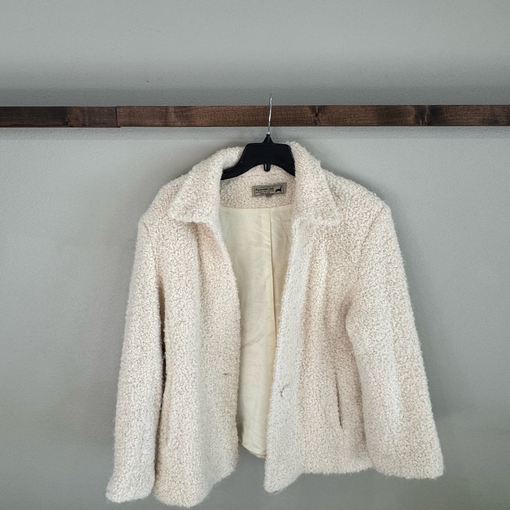 Peruvian Link Cream Bouclé Open Front Jacket Blazer